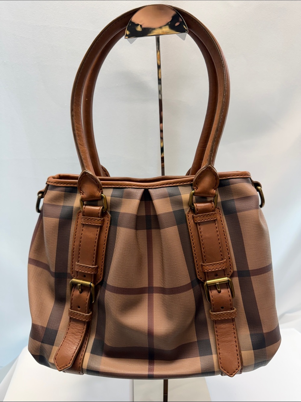 Burberry Classic Plaid Brown Tote Handbag Canvas and Leather a Preloved bag